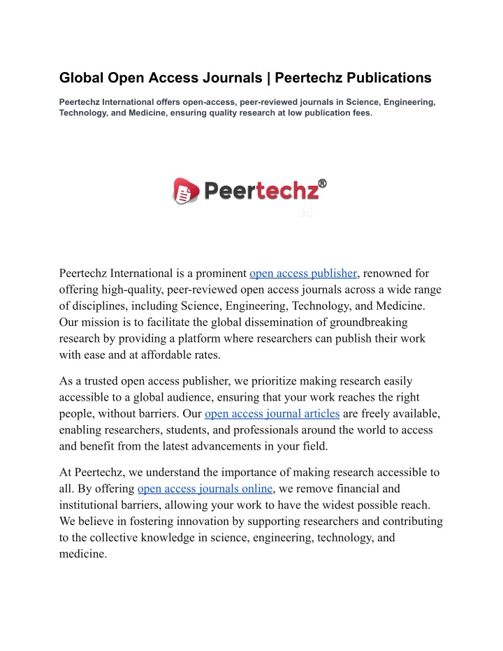 global open access journals peertechz publications