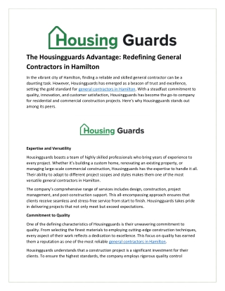 The Housingguards Advantage: Redefining General Contractors in Hamilton