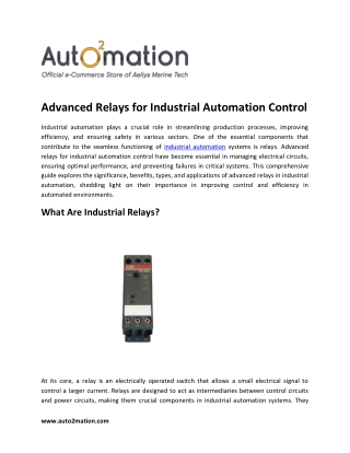 Advanced Relays for Industrial Automation Control