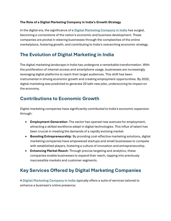 the role of a digital marketing company in india