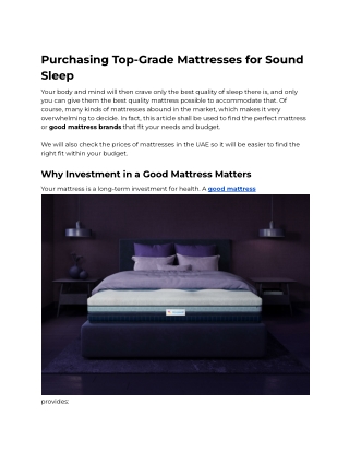 Purchasing Top-Grade Mattresses for Sound Sleep