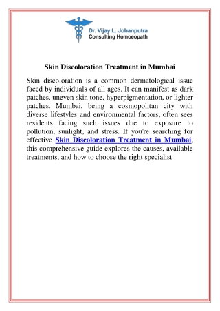 Skin Discoloration Treatment in Mumbai