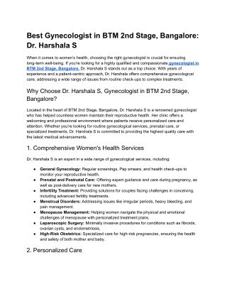 Best Gynecologist in BTM 2nd Stage, Bangalore_ Dr