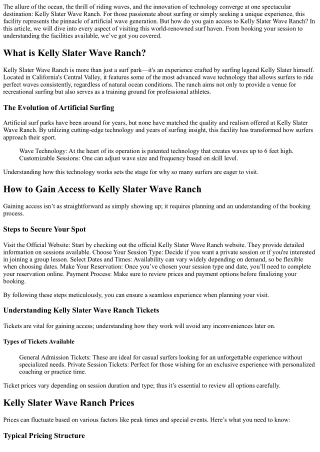 How to Gain Access to Kelly Slater Wave Ranch