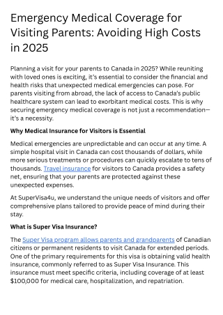 Emergency Medical Coverage for Visiting Parents: Avoiding High Costs in 2025