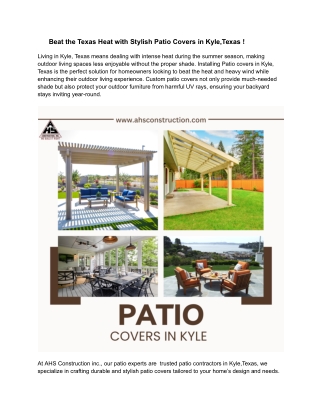Beat the Texas Heat with Stylish Patio Covers in Kyle, Texas !