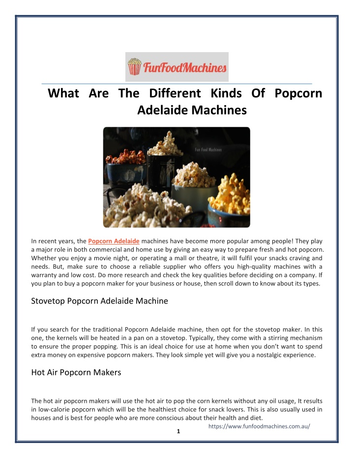 what are the different kinds of popcorn adelaide