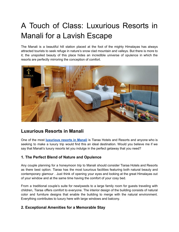 a touch of class luxurious resorts in manali