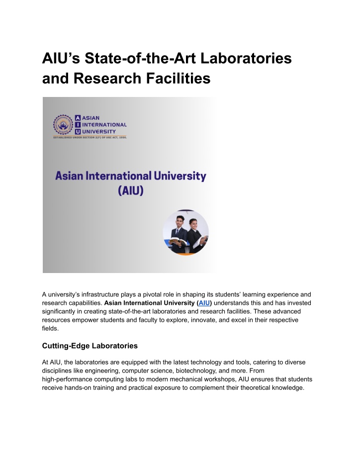 aiu s state of the art laboratories and research