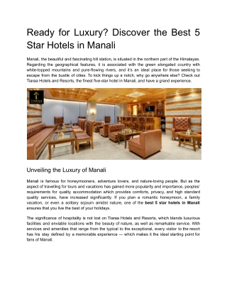 Ready for Luxury Discover the Best 5 Star Hotels in Manali