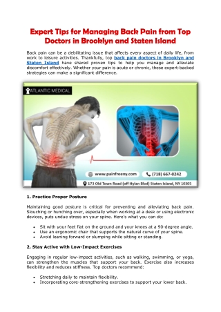 Expert Tips for Managing Back Pain from Top Doctors in Brooklyn and Staten Island