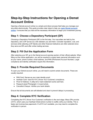 Step-by-Step Instructions for Opening a Demat Account Online