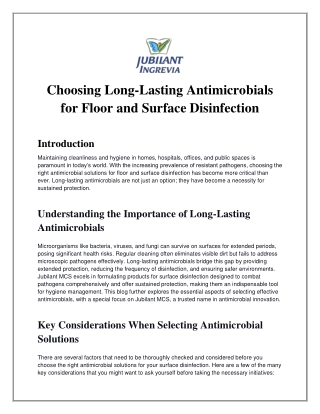 Choosing Long-Lasting Antimicrobials for Floor and Surface Disinfection