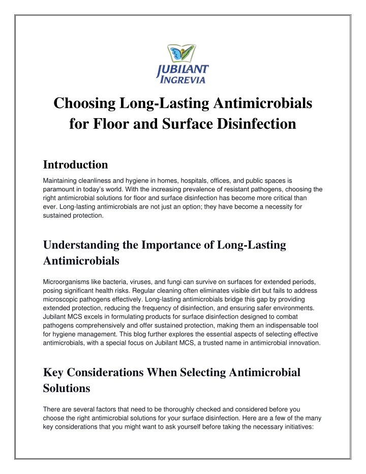 choosing long lasting antimicrobials for floor