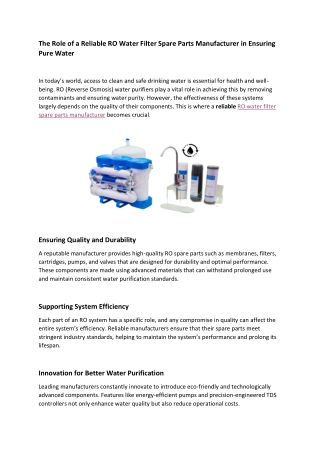 The Role of a Reliable RO Water Filter Spare Parts Manufacturer in Ensuring Pure