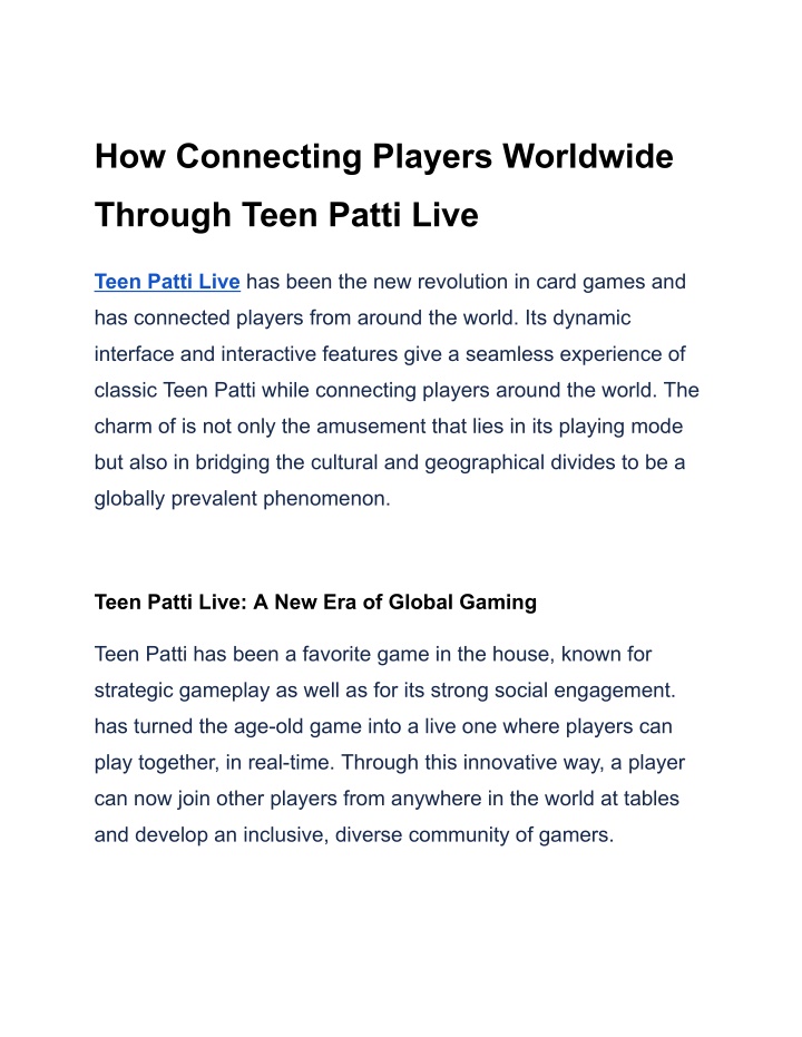 how connecting players worldwide