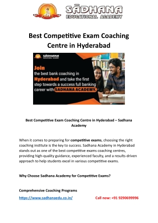 Best Competitive Exam Coaching Centre in Hyderabad