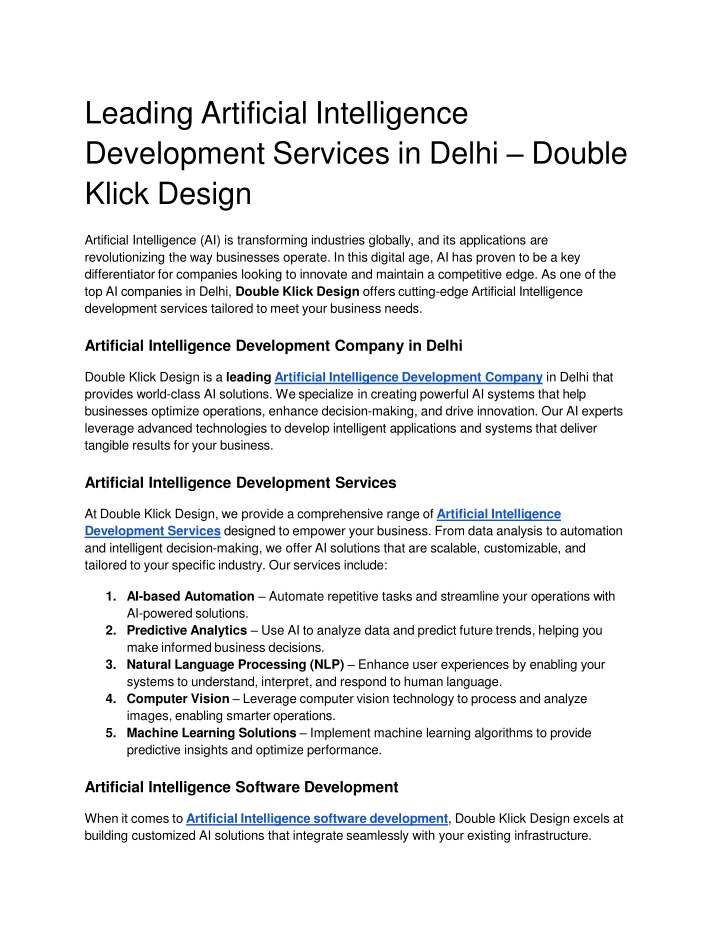 leading artificial intelligence development services in delhi double klick design