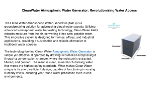 cleanwater atmospheric water generator