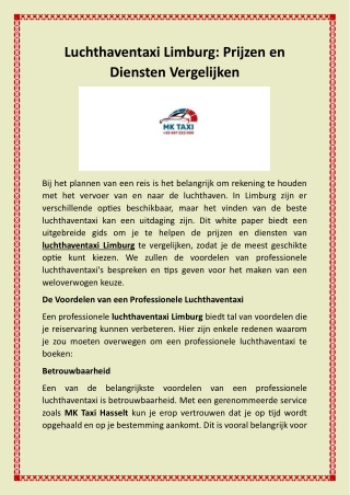Luchthaventaxi Limburg Prijzen en Diensten Vergelijken