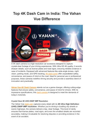 Top 4K Dash Cam in India: The Vahan Vue Difference
