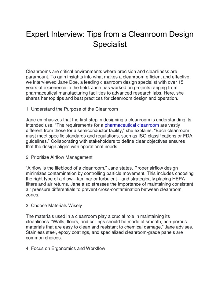 expert interview tips from a cleanroom design