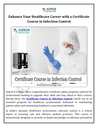 Enhance Your Healthcare Career with a Certificate Course in Infection Control