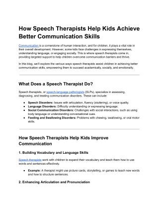 How Speech Therapists Help Kids Achieve Better Communication Skills