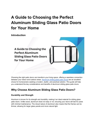 A Guide to Choosing the Perfect Aluminium Sliding Glass Patio Doors for Your Home