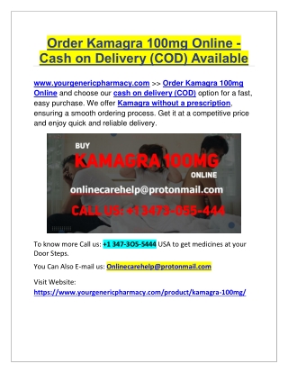 Order Kamagra 100mg Online - Cash on Delivery (COD) Available