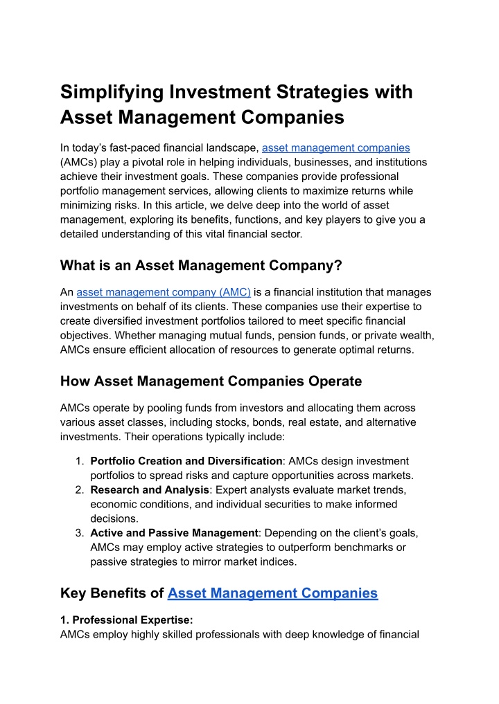 simplifying investment strategies with asset