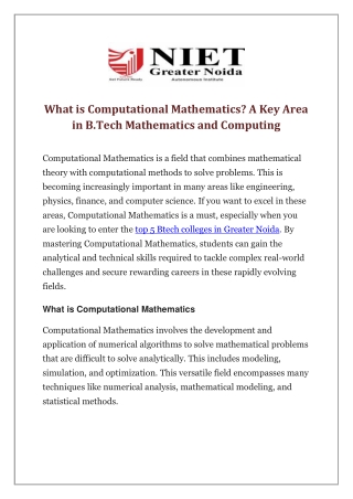 What is Computational Mathematics A Key Area in B.Tech Mathematics and Computing