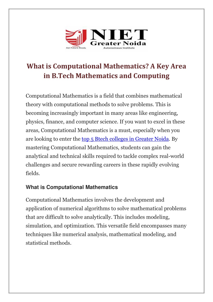 what is computational mathematics a key area