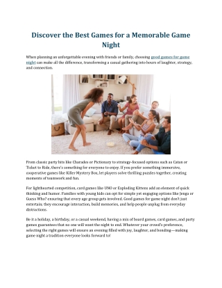 Discover the Best Games for a Memorable Game Night