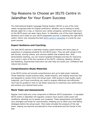 Top Reasons to Choose an IELTS Centre in Jalandhar for Your Exam Success