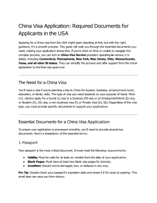 China Visa Application: Required Documents for Applicants in the USA