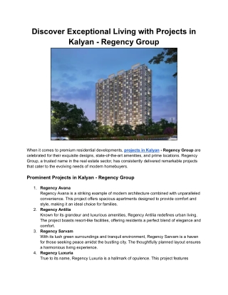 Discover Exceptional Living with Projects in Kalyan - Regency Group