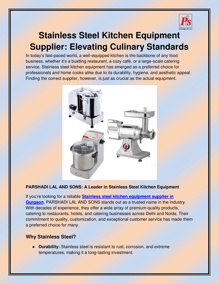 stainless steel kitchen equipment supplier