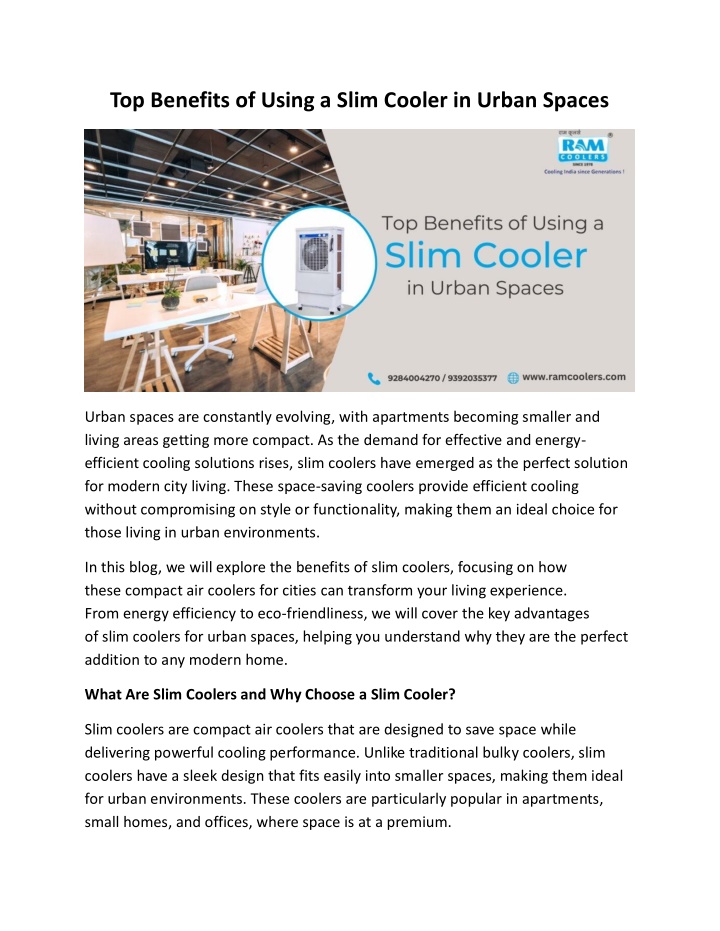 top benefits of using a slim cooler in urban