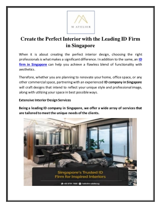 Create the Perfect Interior with the Leading ID Firm in Singapore