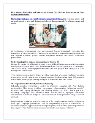 First Nations Marketing and Strategy in Ottawa