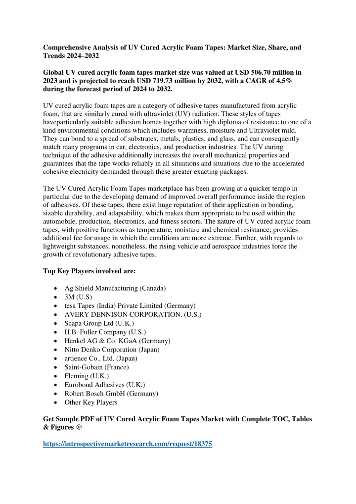 comprehensive analysis of uv cured acrylic foam