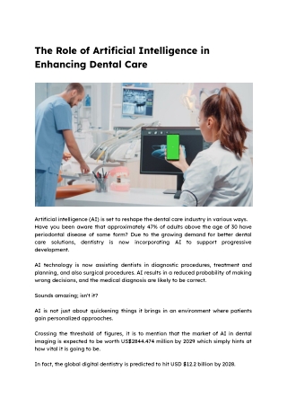 The Role of Artificial Intelligence in Enhancing Dental Care