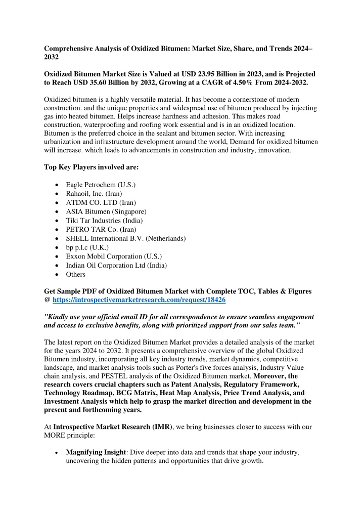 comprehensive analysis of oxidized bitumen market