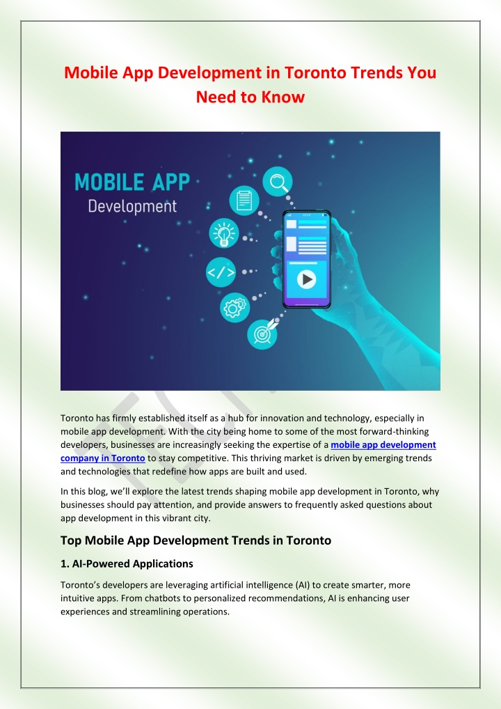 mobile app development in toronto trends you need