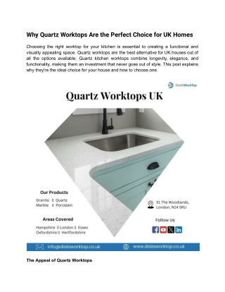 Why Quartz Worktops Are the Perfect Choice for UK Homes