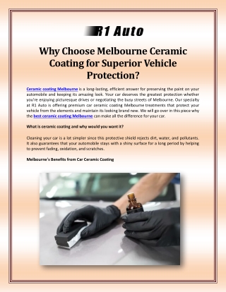 Why Choose Melbourne Ceramic Coating for Superior Vehicle Protection?