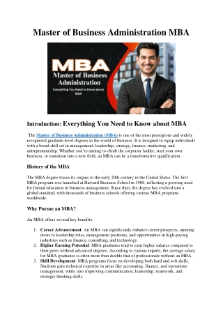Master of Business Administration MBA
