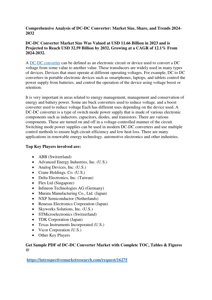 comprehensive analysis of dc dc converter market