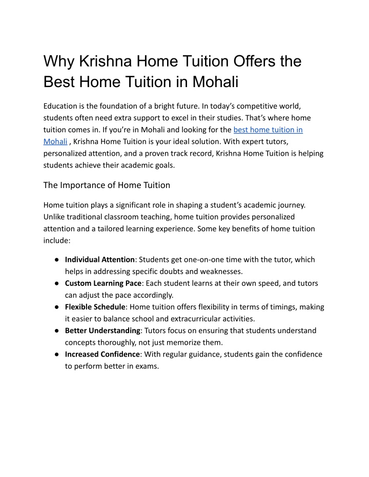 why krishna home tuition offers the best home